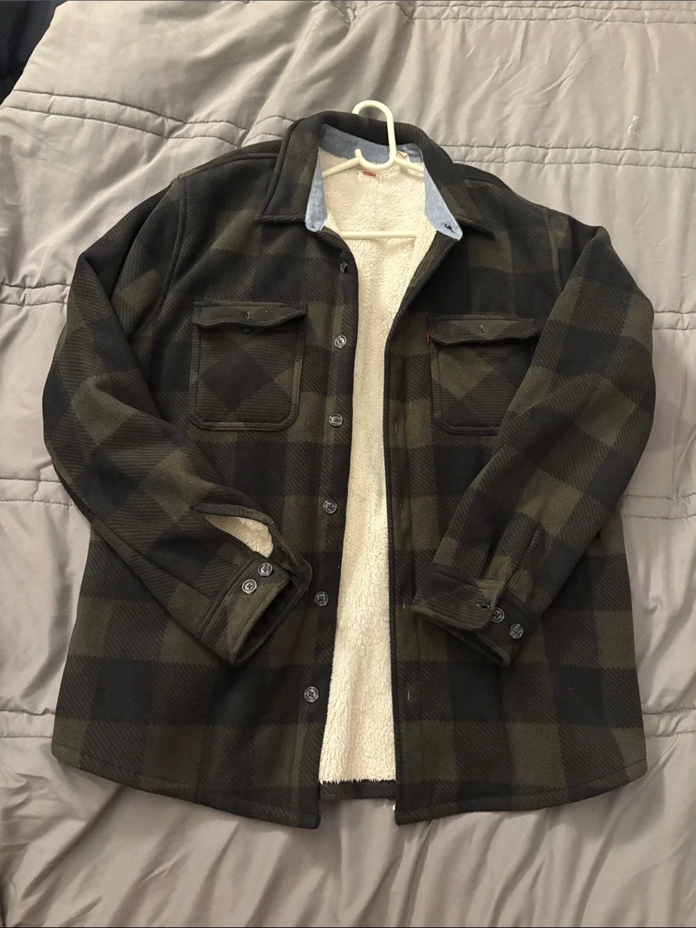 Levi's Olive & Black Plaid Sherpa Shacket